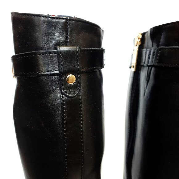 TOMMY HILFIGER Mackenze Zip Up Boots in Black Leather with Gold Hardware - Picture 6 of 16